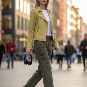 Philosophy Mustard Yellow Faux Suede Open Moto Jacket Size M